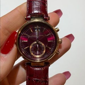 Michael Kors Sawyer Burgandy Leather Watch